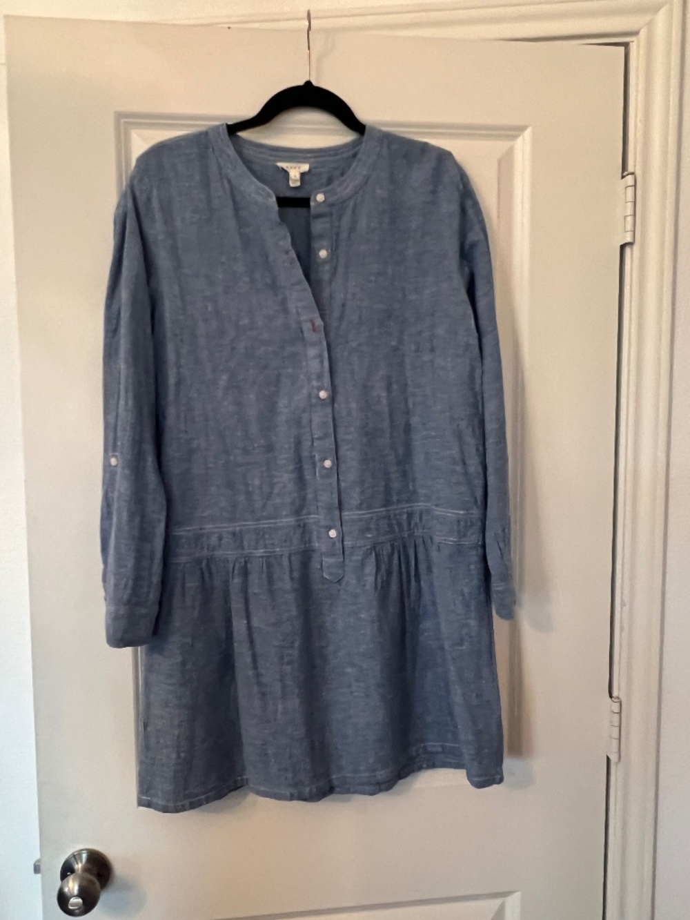 Soft Joie - Chambray Half Button-Up Long Sleeve Shift Dress Size L